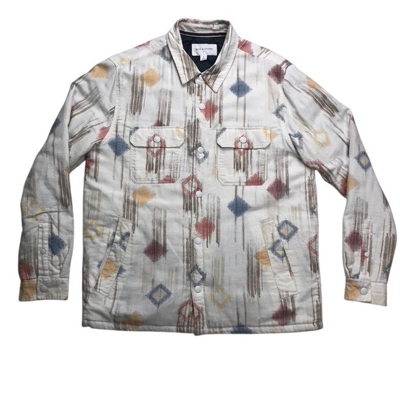 Sun + Stone Other - Sun + Stone Mens Quilted Lined‎ Shirt Jacket Medium White Tribal Geometric